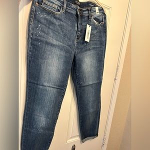 Judy Blue Jeans High Rise Bleach Splash Boyfriend size 15 NWT